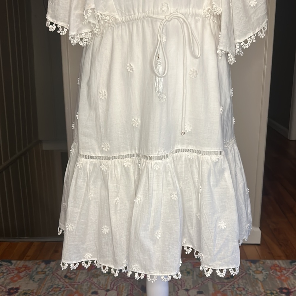 Farm Rio 3D Flower Floral Embroidered Eyelet Cotton Beaded Tie Dress Size Small - Picture 6 of 11